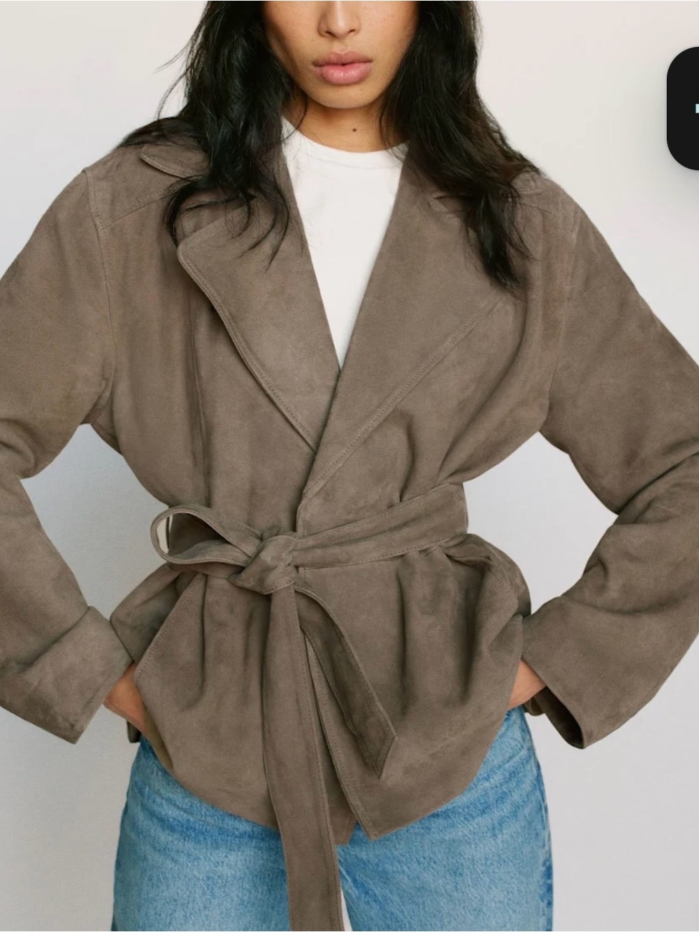 Reformation x Veda Jaden Suede Trench Coat Taupe XS Like New